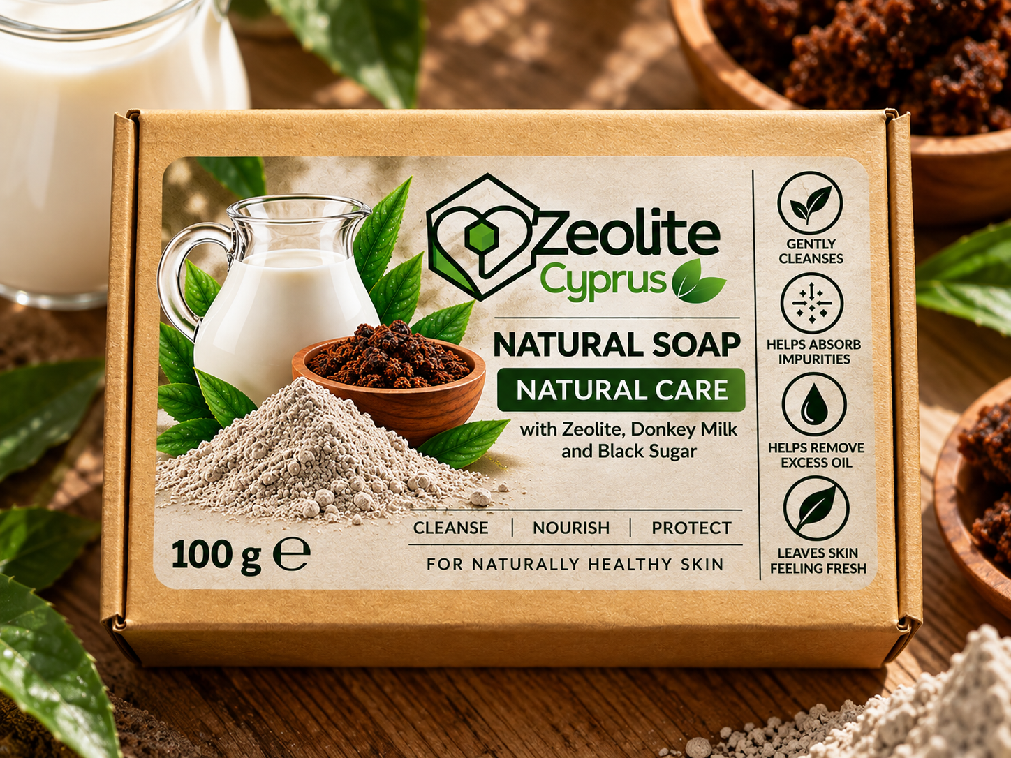 Zeolite Natural Soap – Donkey Milk & Black Sugar